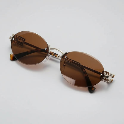 Oval Sunglasses with Gold Finish